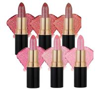 Diamond Glitter Lipstick, Diamond Lip Gloss Glitter Lipstick Waterproof, Non-Stick to Cup Non-Fading Sparkly Glossy Lipsticks, Long Lasting Smudge Proof Lip Gloss (6pcs, 1 Count (Pack of 1))