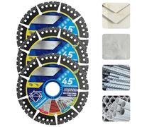 Diamond Multi-Purpose Saw Blades, Angle Grinder Diamond Blade, 4.5 Inch Diamonds Compound Saw Blade, 1.4mm Thin and Light Wall Teeth Porous Design for Cutting Tiles, Concrete, Steel Pvc Pipes(3PCS)