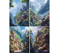 Diamond Painting,4 Pack Peinture Diamant Paysage,5D Broderie Diamant Kit Complet,Architecture de Maison Diamond Painting Adulte,DIY Diamant Cristal Art Set,Décoration Murale d'intérieur 15x20cm