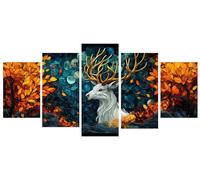 Diamond Painting 5 Pièces animal cerf Peinture Diamant Adulte,Broderie Diamond Painting Adulte Grand Format Puzzle Art,Point de Croix Art Craft Kit,Chambre Decoration Noel,Cadeau Femme 90x150cm Y-83