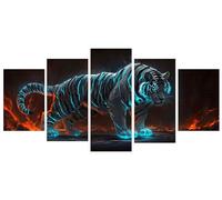 Diamond Painting 5 Pièces animal tigre Peinture Diamant Adulte, Broderie Diamond Painting Adulte Grand Format Puzzle Art, Point de Croix Art Craft Kit pour Chambre Decoration Noel 90x150cm Y-213