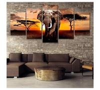 Diamond Painting 5 Pièces Coucher de soleil Éléphant Peinture Diamant Adulte Point de Croix Kit Complet, Broderie Diamant Paintin Loisirs Créatifs Diamant Art pour Décoration Chambre 100x50cm N-6313