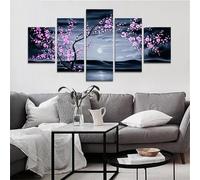 Diamond Painting 5 Pièces Fleur de cerisier de la lune Peinture Diamant Adulte Point de Croix Kit Complet, Broderie Diamant Paintin Loisirs Créatifs Diamant Art pour Décoration Chambre 125x63cm N-9181