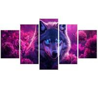 Diamond Painting 5 Pièces Loup, Broderie Diamant Kit Complet, 5D Diamond Painting Adulte Grand Format 88x175cm Peinture Diamant Roses, DIY Strass Ronds Point de Croix Loisirs Créatifs Kits S0U-230