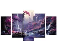 Diamond Painting 5 Pièces Scénario de cascade Peinture Diamant adulte Point de Croix Kit Complet, Broderie Diamant Painting Grand Format Puzzle Art pour Décoration Maison Cadeau 150x90cm E-8489