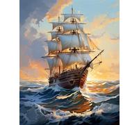 Diamond Painting 5D Complet, Voilier naviguant sur la mer,A,50 * 70cm Peinture Diamant Adulte, Diamant Kits, Diamant Strass Point de Croix Cristal Painting pour Murale Décoration