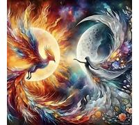 Diamond Painting 5D Phoenix de feu, kit de peinture diamant rond coloré faire soi-même, peinture diamant lune, kit d'art diamant à faire soi-même pour adultes, décoration murale pour la maison 30x30cm