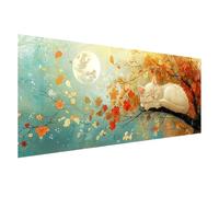 Diamond Painting 75x30 cm, Diamond Painting Chat, Canevas Kit Complet Adulte, DIY 5D Peinture Diamant Lune Broderie Diamant Point de Croix Carré Crystal Art Kits pour Decoration Murale Cadeau Z0-233