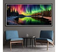 Diamond Painting Adulte 5D Aurore Boréale Peinture Diamant Grand Format 30x80cm, DIY Forêt Fluviale Diamond Painting Kit Complet, Broderie Diamant Artisanat pour Décoration Murale Maison (RD218)