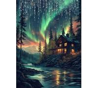 Diamond Painting Adulte, 5D Aurore Peinture Diamant Painting Kit Broderie Diamant Kit Complet Ciel Étoilé Point de Croix Activité Manuelle Adulte Enfant pour Maison Décoration Murale 50x70 cm Q4-83