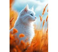 Diamond Painting Adulte, 5D Chat Peinture Diamant Painting Kit Broderie Diamant Kit Complet Champ De Blé Point de Croix Activité Manuelle Adulte Enfant pour Maison Décoration Murale 15x20 cm Q4-361