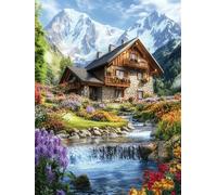 Diamond Painting Adulte, 5D Diamond Painting Cabane Forestière, Broderie Diamant Kit Complet, DIY Peinture Diamant Adulte Strass Point de Croix Cristal Art Kit pour Murale Décoration 40x50cm Q-901B