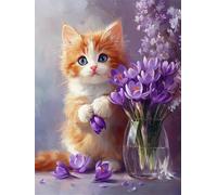 Diamond Painting Adulte, 5D Diamond Painting Chat, Broderie Diamant Kit Complet, DIY Peinture Diamant Adulte Strass Point de Croix Cristal Art Kit pour Murale Décoration 40x50cm Q-851B