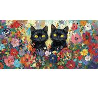 Diamond Painting Adulte, 5D Diamond Painting Fleurs chat noir, Peinture Diamant Kit, DIY Diamant Cristal Point de Croix Peinture Loisirs Créatifs Adultes Décor Murale pour la Maison 100x200cm I-366