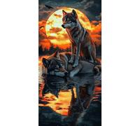 Diamond Painting Adulte, 5D Diamond Painting Le loup de la lune, Peinture Diamant Kit, DIY Diamant Cristal Point de Croix Peinture Loisirs Créatifs Adultes Décor Murale pour la Maison 100x200cm I-867