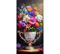 Diamond Painting Adulte, 5D Diamond Painting Vase à fleurs, Peinture Diamant Kit, DIY Diamant Strass Point de Croix Cristal Peinture Loisirs Créatifs Adultes Décor Murale pour la Maison 100x200cm I347