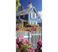 Diamond Painting Adulte, 5D Diamond Painting Vue du Chalet, Peinture Diamant Kit, DIY Diamant Strass Point de Croix Cristal Peinture Loisirs Créatifs Adultes Décor Murale pour la Maison 20x40cm I-770