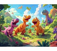 Diamond Painting Adulte, 5D Dinosaure de dessin animé Peinture Diamant Enfant, DIY Diamant Painting Point de Croix Broderie Diamant Kit Complet, Craft Cadeau Noël Décoration Intérieur 40x30cm B-8584