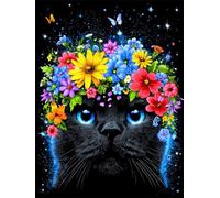 Diamond Painting Adulte, 5D DIY Chat Diamant Painting Kit Complet pour Débutants et Enfant Fleurs Peinture Diamant Broderie Point De Croix Strass Canevas Peinture pour Decoration Murale 10x15cm L-25