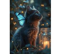 Diamond Painting Adulte, 5D DIY Chat Diamant Painting Kit Complet pour Débutants et Enfant Nuit Peinture Diamant Broderie Point De Croix Strass Canevas Peinture pour Decoration Murale 40x60cm L-534