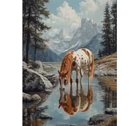 Diamond Painting Adulte, 5D DIY Cheval Diamant Painting Kit Complet pour Débutants et Enfant Paysage Peinture Diamant Broderie Point De Croix Canevas Peinture pour Decoration Murale 90x120cm L-504