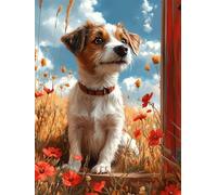 Diamond Painting Adulte, 5D DIY Chien Diamant Painting Kit Complet pour Débutants et Enfant Fleur Peinture Diamant Broderie Point De Croix Strass Canevas Peinture pour Decoration Murale 40x60cm L-538
