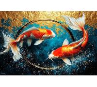 Diamond Painting Adulte, 5D DIY Diamant Painting Kit Complet, Carpe koï poisson Diamant Strass Point de Croix Cristal Painting, Diamant Peinture avec Accessoire, Maison Murale Décor 30x40cm O-638