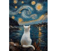 Diamond Painting Adulte, 5D DIY Van Gogh Diamant Painting Kit Complet pour Débutants et Enfant Chat Peinture Diamant Broderie Point De Croix Canevas Peinture pour Decoration Murale 10x15cm L-642