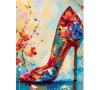 Diamond Painting Adulte, 5D Fleurs de chaussures à talons hauts Peinture Diamant Painting Kit Complet, Broderie Point de Croix Strass Diamond Art Painting Enfant pour Maison Décoration 30x40cm P-7828