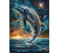 Diamond Painting Adulte 5D Kit Complet, Peinture Diamant Point de Croix Canevas Mosaïque, Activité Manuelle Relaxante, Magnifique Décoration Murale pour la Maison (dauphin Planète) 35x50cm 0j-272