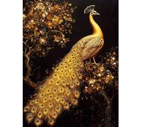Diamond Painting Adulte 5D Kit Complet, Peinture Diamant Point de Croix Canevas Mosaïque, Activité Manuelle Relaxante, Magnifique Décoration Murale pour la Maison (or Paon) 100x135cm 0j-439