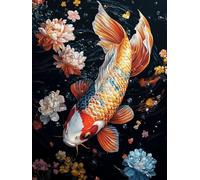 Diamond Painting Adulte 5D Kit Complet, Peinture Diamant Point de Croix Canevas Mosaïque, Activité Manuelle Relaxante, Magnifique Décoration Murale pour la Maison (Koï fleur) 35x50cm 0j-444