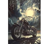 Diamond Painting Adulte, 5D Lune Peinture Diamant Painting Kit Broderie Diamant Kit Complet Moto Point de Croix Strass Activité Manuelle Adulte Enfant pour Maison Décoration Murale 90x120 cm Q4-403