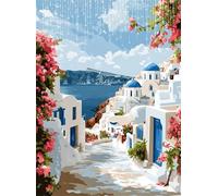 Diamond Painting Adulte, 5D Paysage Peinture Diamant Painting Kit Broderie Diamant Kit Complet Mer Égée Point de Croix Activité Manuelle Adulte Enfant pour Maison Décoration Murale 90x120 cm Q4-427