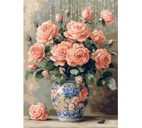 Diamond Painting Adulte, 5D Rose Peinture Diamant Painting Kit Broderie Diamant Kit Complet Vase Point de Croix Strass Activité Manuelle Adulte pour Maison Décoration Murale Cadeaux 15x20 cm Q4-433