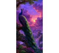 Diamond Painting Adulte 70 x 140 cm Diamond Painting Paon DIY Strass Kit Broderie Point de Croix Coucher de soleil Peinture Diamant Canevas Kit complet Adulte, Cadeau Femme Decoration Murale DZSH4847