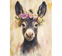 Diamond Painting Adulte Âne 5D Diamant Painting Kit Complet, DIY Ronde Full Drill Peinture Diamant Fleur avec Accessoires Débutant Strass Broderie Tableaupour Decoration Murale Maison 90x120 cm G-418