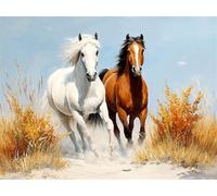 Diamond Painting Adulte Animal 5D Diamant Painting Cheval DIY Broderie Diamant Kit Complet, Ronde Full Drill Diamond Art Kit pour Débutant Canevas Art Peinture pour Décoration Murale 80x100cm X-981