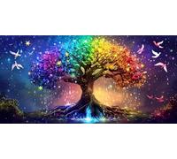 Diamond Painting Adulte aurore Diamond Painting Enfant, 5D Peinture Diamant Arbre Strass Point de Croix Broderie Diamant Kit Complet, pour Noël Décoration Murale Maison, Cadeaux Femmes 90x180cm L-13