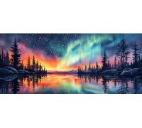 Diamond Painting Adulte, Aurore Diamond Painting ForêT Peinture Diamant 5D DIY Complète Rond Diamant Strass Point de Croix Cristal Paint Activité Manuelle pour Decoration Chambre 60x120cm -hjw2604OM