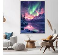 Diamond Painting Adulte Aurore Diamond Painting Montagne Diamant Art, Bricolage 5D Complet Ronde Diamant Peinture Broderie Kit Artisanal de Tableau Decoration Murale pour la Maison 30x50cm W6-597
