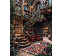 Diamond Painting Adulte Bibliothèque Peinture Diamant Adulte, 5D DIY Diamond Painting Kit Complet Rétro, Broderie Diamant Cristal Point de Croix pour Débutants, Decoration Maison, 40x50 cm, D-45