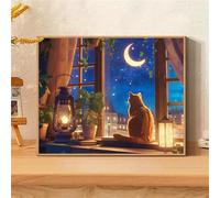 Diamond Painting Adulte, Broderie Diamant Kit Complet Chat, DIY Peinture Diamant par Numéro Débutant, Bricolage Adulte Cristal Tableau Diamond-Painting Rebord De FenêTre, Décor Cadeau 40x60cm 0sc515