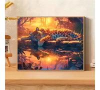 Diamond Painting Adulte, Broderie Diamant Kit Complet LéOpard, DIY Peinture Diamant par Numéro Débutant, Bricolage Adulte Cristal Tableau Diamond-Painting Coucher De Soleil, Cadeau 75x100cm 0sc649