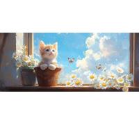 Diamond Painting Adulte, Chat Diamond Painting ChrysanthèMe Broderie Diamant 5D DIY Diamant Cristal Strass Point de Croix Loisirs Créatifs Adultes pour Decoration Murale, Cadeau 100x200 cm -yym2603O5