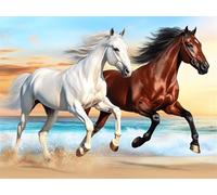 Diamond Painting Adulte Cheval 5D Diamant Painting Animal DIY Broderie Diamant Kit Complet, Ronde Full Drill Diamond Art Kit pour Débutant Cristal Canevas Peinture pour Décoration Murale 50x70cm X-980