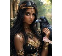 Diamond Painting Adulte Corbeau Peinture Diamant Adulte, 5D DIY Diamond Painting Kit Complet Egypte, Broderie Diamant Cristal Point de Croix pour Débutants, Décoration Murale Maison, 40x50 cm, R-99