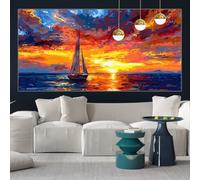 Diamond Painting Adulte Coucher De Soleil Diamond Painting Grand Format 40x90cm Kit Broderie Diamant Voilier Peinture Diamant Kit Complet Square Accessoires, Bricolage Cristal pour Décoration y-w313