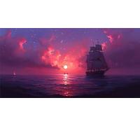 Diamond Painting Adulte Couchersoleil Diamond Painting Enfant, 5D Peinture Diamant Bateau Strass Point de Croix Broderie Diamant Kit Complet, pour Noël Décoration Murale Maison Cadeaux 60x120cm L-1489