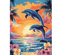 Diamond Painting Adulte Dauphin 30x50cm, Diamond-Painting Couleur DIY Activité Manuelle Adulte Broderie Diamant Kit Complet, Strass Gemme Point de Croix Artisanat Set pour Décoration Cadeaux Q-107T